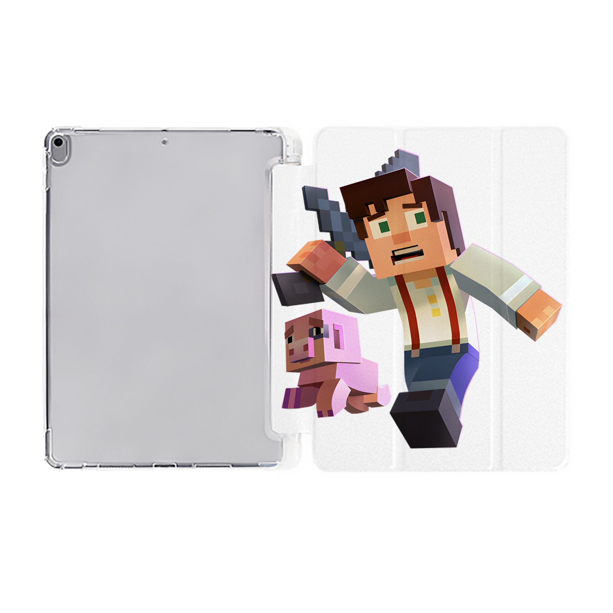 （画像用） マインクラフト ブロックの世界 Minecraft MC Block world IPad ケース ペン収納付き 三つ折りスタンド PUレザー×シリコン 対応機種9.5/10.5/10.9インチ